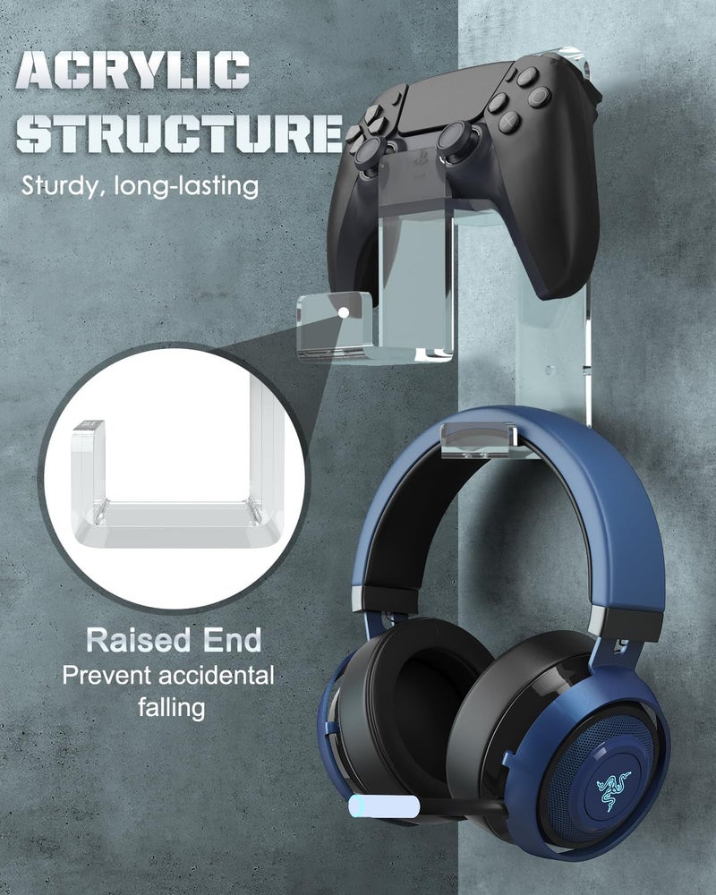MoKo Controller Holder MoKo Dual Gamepad Headphone Hanger  Controller Fits STEAM PS3 PS4 PS5 PC SwitchWall Mount Stand for All Kinds of Headsets Clear - Image 3