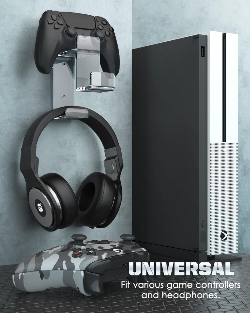 MoKo Controller Holder MoKo Dual Gamepad Headphone Hanger  Controller Fits STEAM PS3 PS4 PS5 PC SwitchWall Mount Stand for All Kinds of Headsets Clear - Image 2