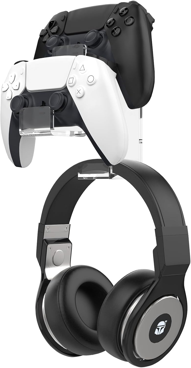 MoKo Controller Holder MoKo Dual Gamepad Headphone Hanger  Controller Fits STEAM PS3 PS4 PS5 PC SwitchWall Mount Stand for All Kinds of Headsets Clear - Image 1
