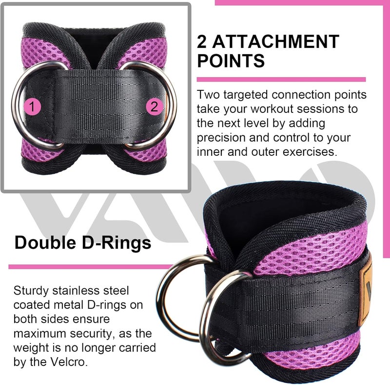 VAIIO Ankle Straps for Cable Machines,Adjustable Comfort fit Neoprene, Reinforce Double D-Ring - Premium Ankle Cuffs to Improve Abdominal Muscles, Lift The Butts, Tone The Legs for Men & Women - Image 3