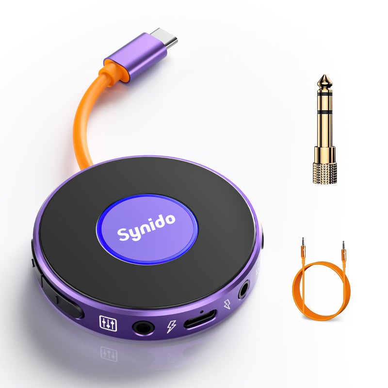 Synido Portable Guitar Audio Interface with USB-C 24bit, 48kHz Mini Interface for DJ Audio Output, Recording Music and Live Streaming with Instrument Input and Headphone Monitoring - Image 1