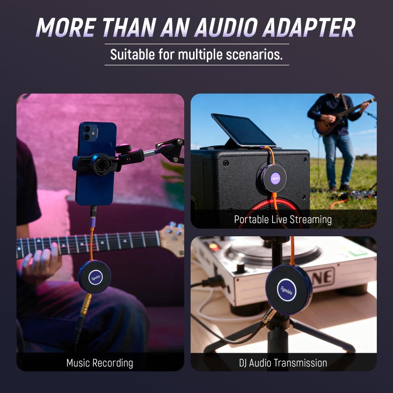 Synido Portable Guitar Audio Interface with USB-C 24bit, 48kHz Mini Interface for DJ Audio Output, Recording Music and Live Streaming with Instrument Input and Headphone Monitoring - Image 5