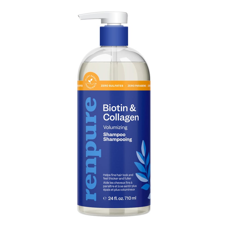 Renpure Plant Based Biotin and Collagen Thickening Volume Shampoo - Leaves Hair Looking Luscious - Rids Hair of Grime - Gentle Formula - Paraben Free - Recyclable, Pump Bottle Design - 24 fl oz - Image 1