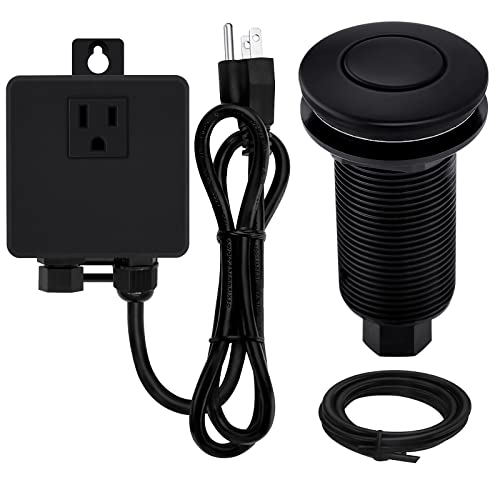 SINKINGDOM Garbage Disposal SinkTop Air Switch Kit with Long Button,Brass Made Cover,UL,Matte Black - Image 1
