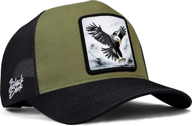 Black Börk Blackbörk V1 Trucker Eagle - Unisex Black Peaked Black-Khaki Hat (Cap) with 6 Code Logo