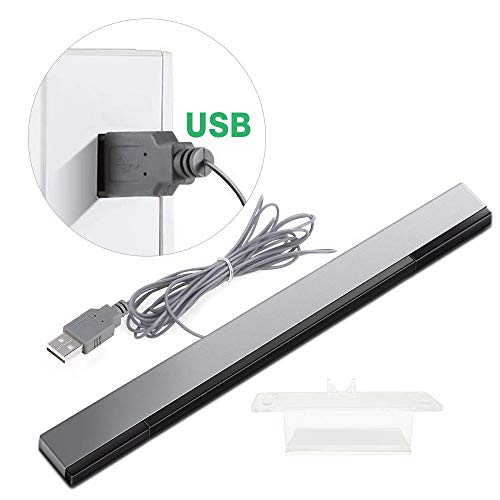 SOONORY for USB Wii Sensor Bar, Infrared IR Ray Motion Sensor Signal Receiver Compatible with Nintendo Wii and Wii U Console USB Port with Stable Stand(Black/Silvery) - Image 2