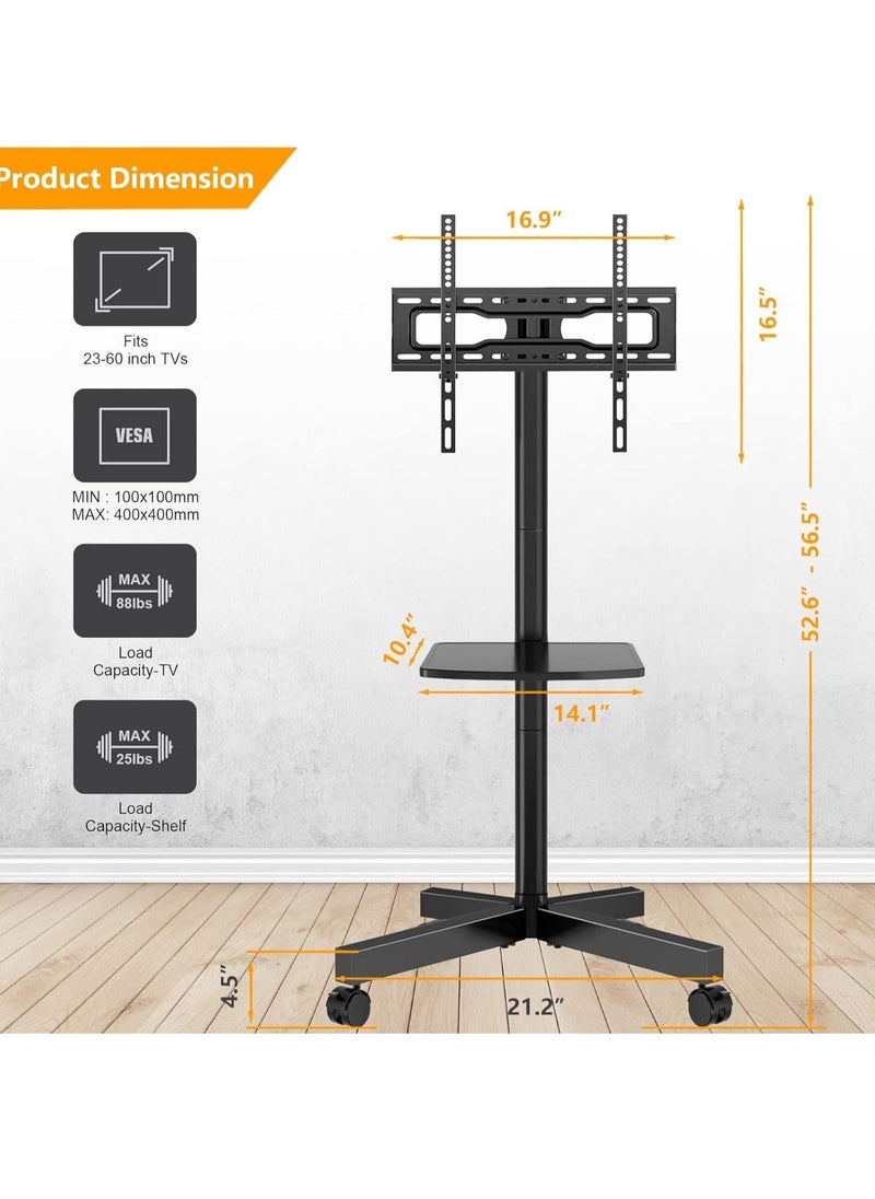 HYX "HYX Adjustable Mobile TV Cart on Wheels – Rolling Stand for 32-70 Inch TVs, Holds Up to 100 lbs" - Image 5