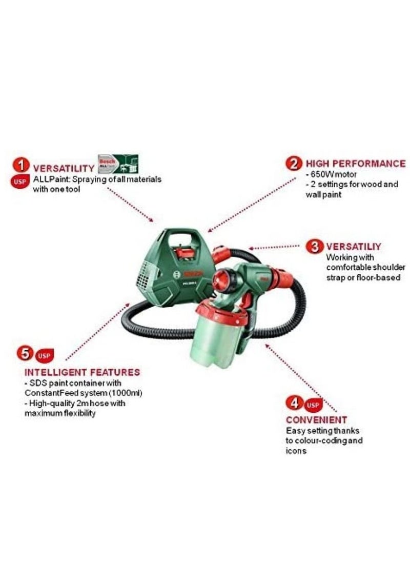 BOSCH - Electric Paint Sprayer 650W with 1L Tank and ALL Paint System – Ideal for Walls, Wood, and Metal - Image 1