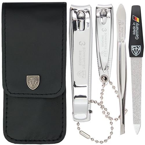3 Swords Germany  Brand Quality 4 Piece Manicure Pedicure Grooming kit Set for Professional Finger  Toe Nail Care Tweezers File Clipper Fashion Leather case in Gift Box Made by 3 Swords 77211