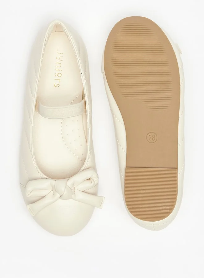 JUNIORS Girls Quilted Round Toe Ballerina Shoes with Bow Detail