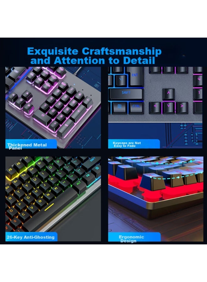 Eweadn Gx300 Mechanical Feel Keyboard And Mouse Set For Gaming, E-sports, Wired Desktop And Laptop, Office, Film Keyboard And Mouse, Pubg Accessories, Metal Black With Mixed Light - Image 2