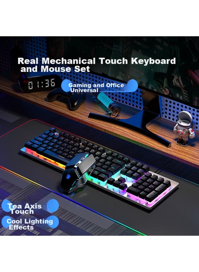 Eweadn Gx300 Mechanical Feel Keyboard And Mouse Set For Gaming, E-sports, Wired Desktop And Laptop, Office, Film Keyboard And Mouse, Pubg Accessories, Metal Black With Mixed Light - Image 1