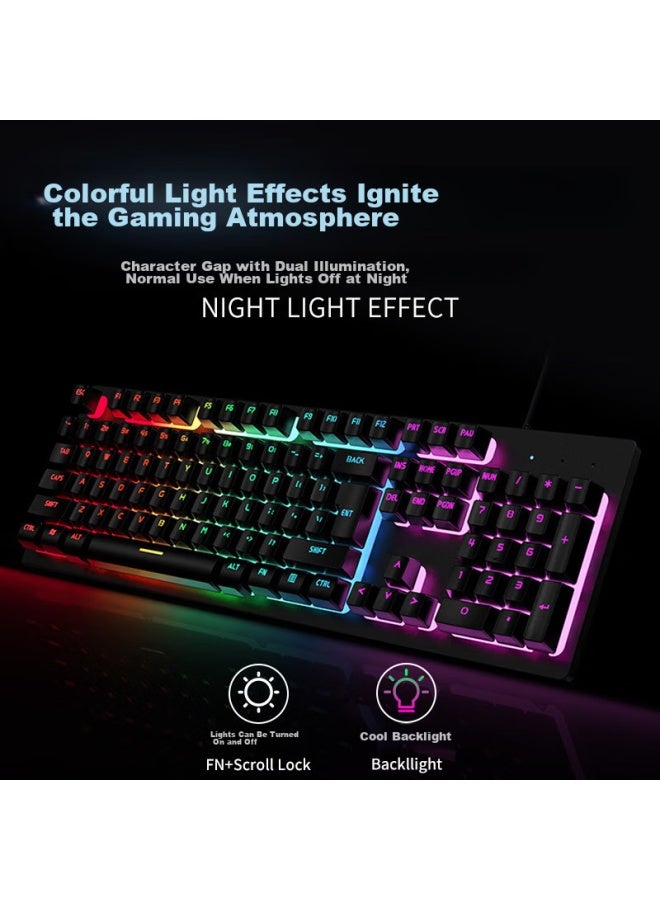 Eweadn Gx300 Mechanical Feel Keyboard And Mouse Set For Gaming, E-sports, Wired Desktop And Laptop, Office, Film Keyboard And Mouse, Pubg Accessories, Metal Black With Mixed Light - Image 3
