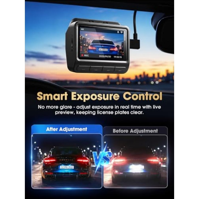 كاميرا داش 4K + 2K للسيارات الأمامية والخلفية، STARVIS2 IMX678 Dual HDR Dashcam، بطاقة 64 جيجا متضمنة، 5G WiFi6، 2K/60FPS، GPS، 3 IPS، رؤية ليلية AI ISP، وضع انتظار 24 ساعة، 4G متاح، Z60 Master - Image 5