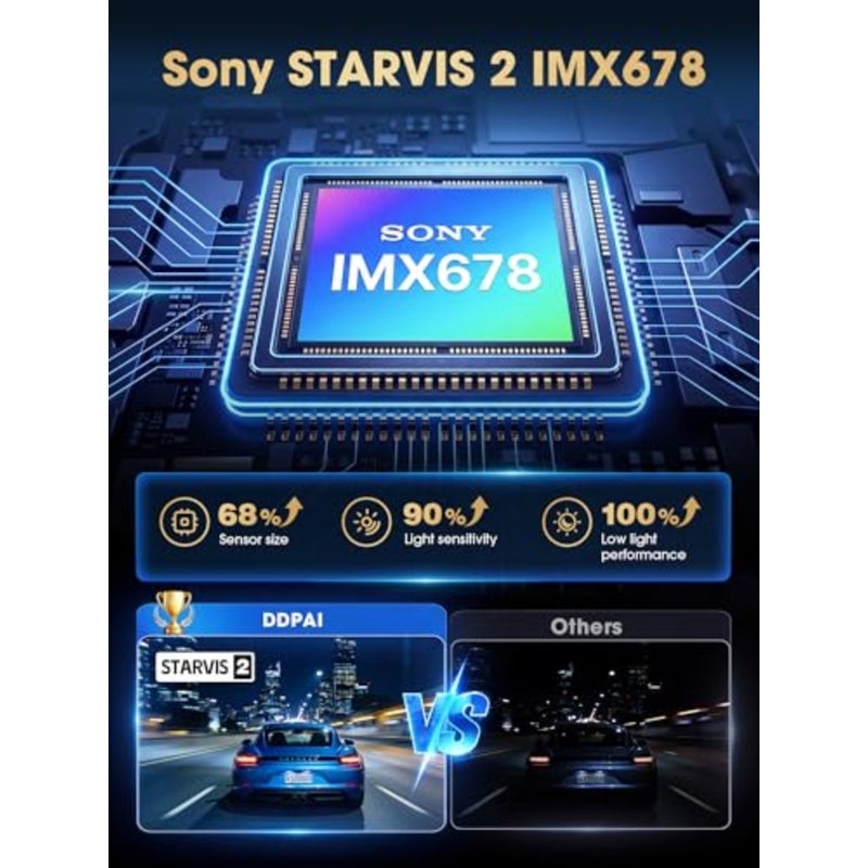 كاميرا داش 4K + 2K للسيارات الأمامية والخلفية، STARVIS2 IMX678 Dual HDR Dashcam، بطاقة 64 جيجا متضمنة، 5G WiFi6، 2K/60FPS، GPS، 3 IPS، رؤية ليلية AI ISP، وضع انتظار 24 ساعة، 4G متاح، Z60 Master - Image 3