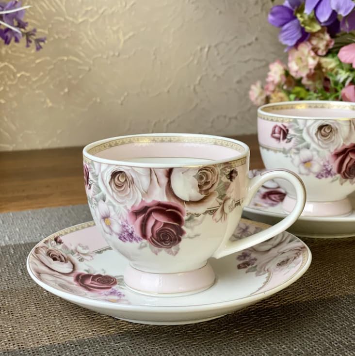 Vigneto Floral Rose Garden Cup and Saucer Set for Tea/Coffee/Hot Drinks | Set of 6 Cup and Saucers, 190 ML | Finest Premium Porcelain | Lead Free | Scratch Resistant | Chip Resistant - Image 5