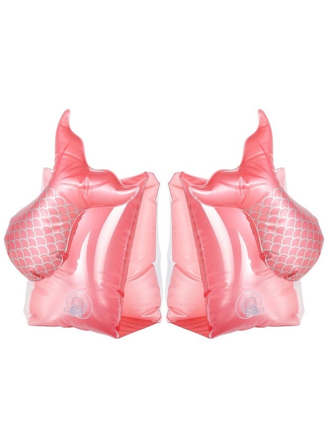 بيوينتي أكمام عائمة قابلة للنفخ للسباحة للأطفال، أساور سباحة كرتونية، عوامات، أكمام عائمة بأجنحة مائية، رياضات مائية في حمام السباحة، تدريب على السباحة، وردي وذيل حورية البحر - Image 1