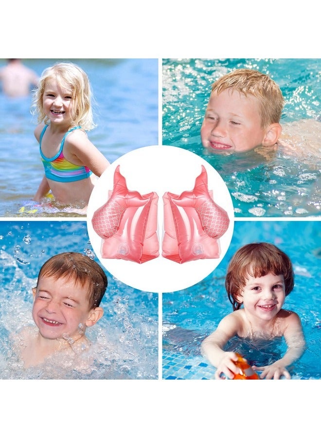 بيوينتي أكمام عائمة قابلة للنفخ للسباحة للأطفال، أساور سباحة كرتونية، عوامات، أكمام عائمة بأجنحة مائية، رياضات مائية في حمام السباحة، تدريب على السباحة، وردي وذيل حورية البحر - Image 4