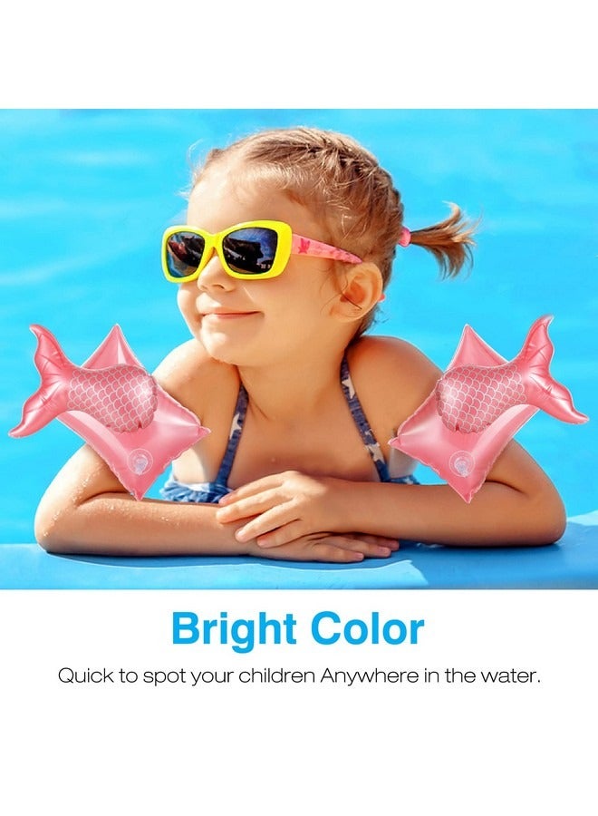 بيوينتي أكمام عائمة قابلة للنفخ للسباحة للأطفال، أساور سباحة كرتونية، عوامات، أكمام عائمة بأجنحة مائية، رياضات مائية في حمام السباحة، تدريب على السباحة، وردي وذيل حورية البحر - Image 3