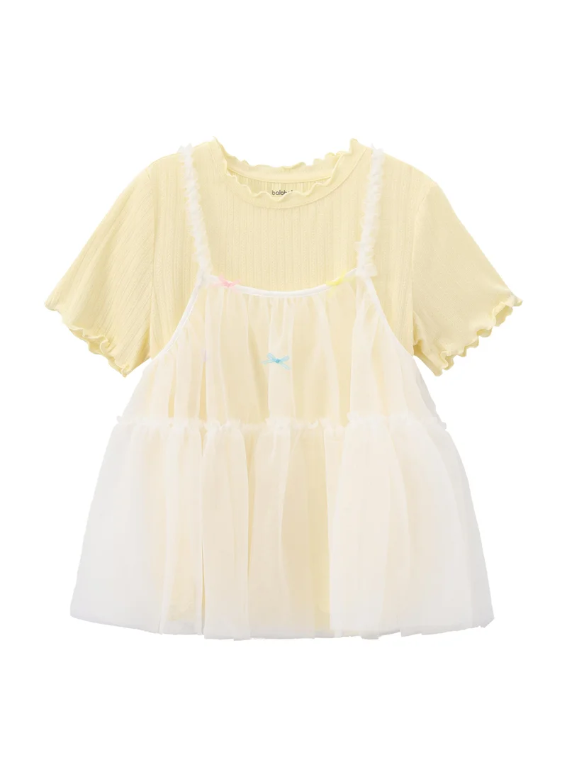 Balabala Light Yellow Kids Girls Round v-neck short-sleeved T-shirt for Women | Best Price UAE