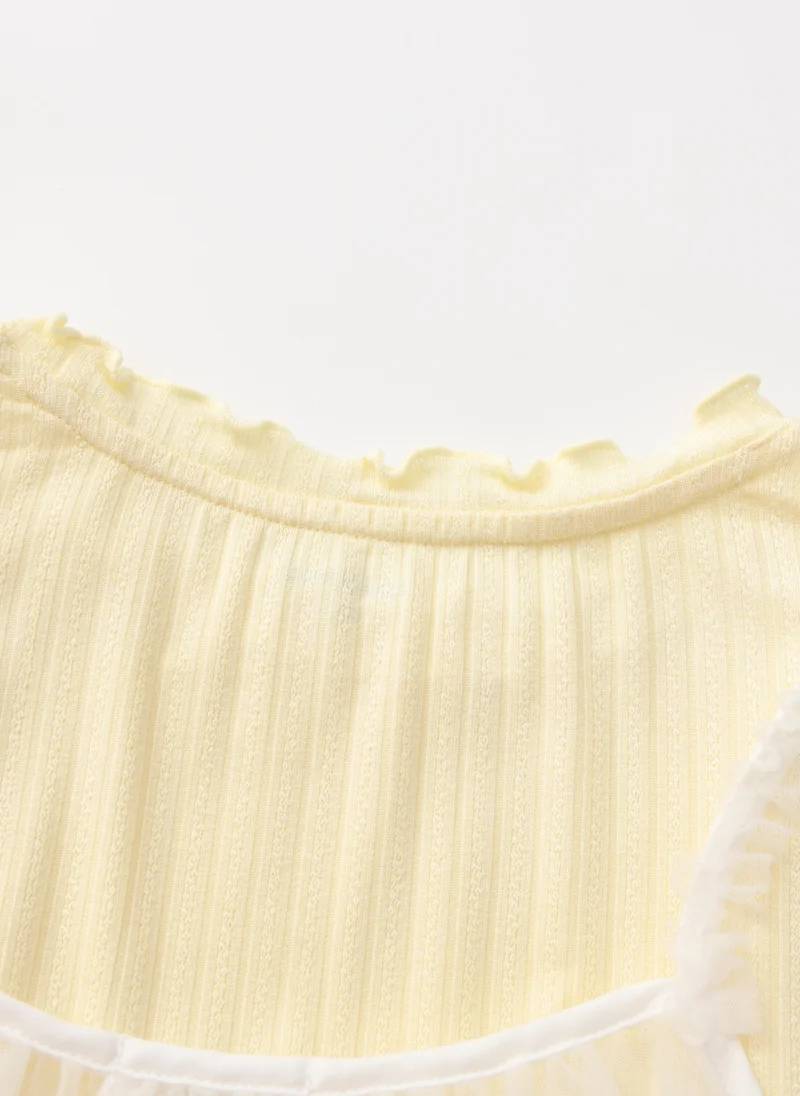 Balabala Light Yellow Kids Girls Round v-neck short-sleeved T-shirt for Women | Best Price UAE