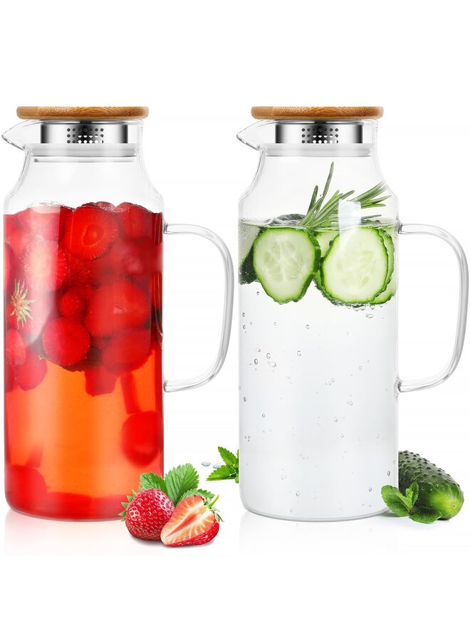 قطعتان من إبريق زجاجي مع غطاء وفوهة، زجاجة غسول فم زجاجية سعة 1500 مل، إبريق وكأس لمشروبات منتصف الليل سهلة الاستخدام للمطبخ وغرفة النوم والماء والعصير - Image 1