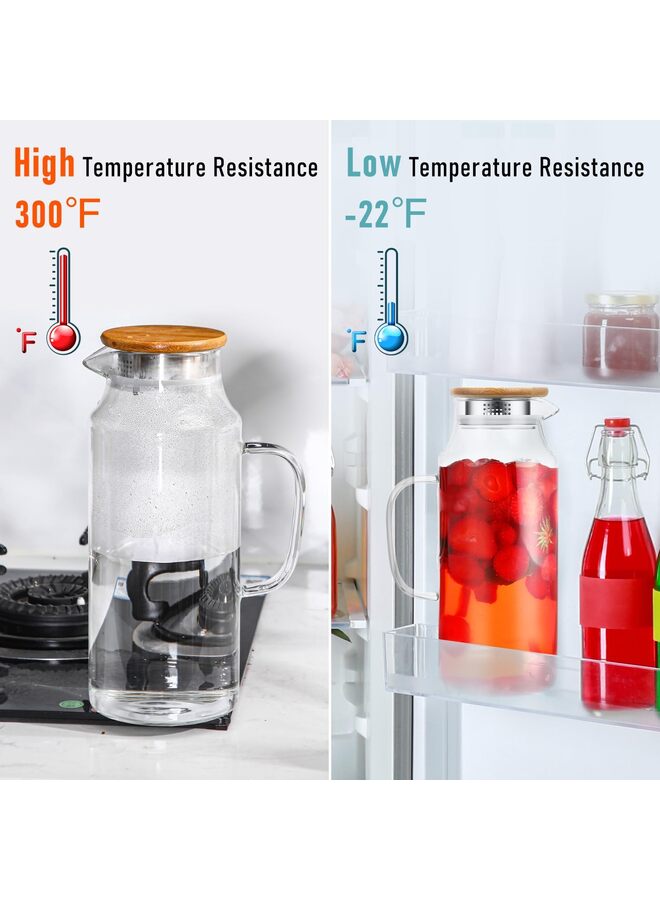 قطعتان من إبريق زجاجي مع غطاء وفوهة، زجاجة غسول فم زجاجية سعة 1500 مل، إبريق وكأس لمشروبات منتصف الليل سهلة الاستخدام للمطبخ وغرفة النوم والماء والعصير - Image 3