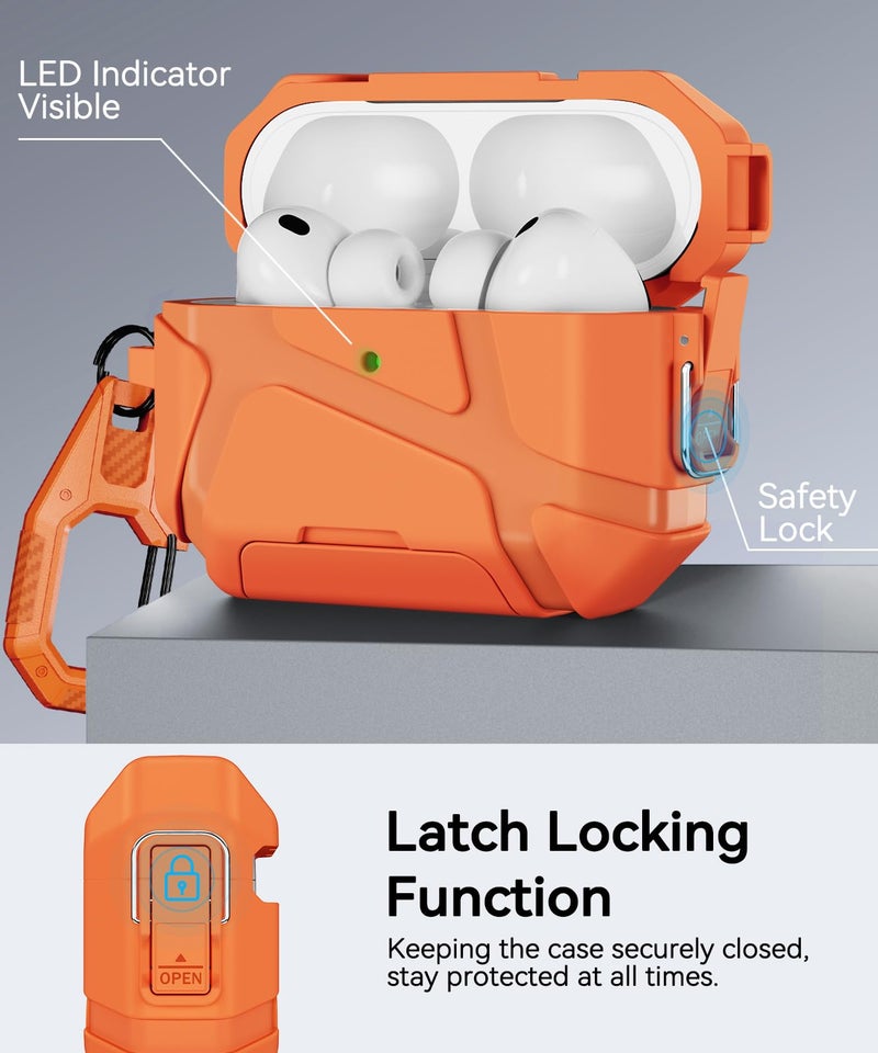 TNSNK for AirPods Pro 3rd Case (2025 New),Secure Lock & Phone Stand Design Compatible with Airpods Pro 3 Generation Cover with Cleaner Kit-Orange - Image 3