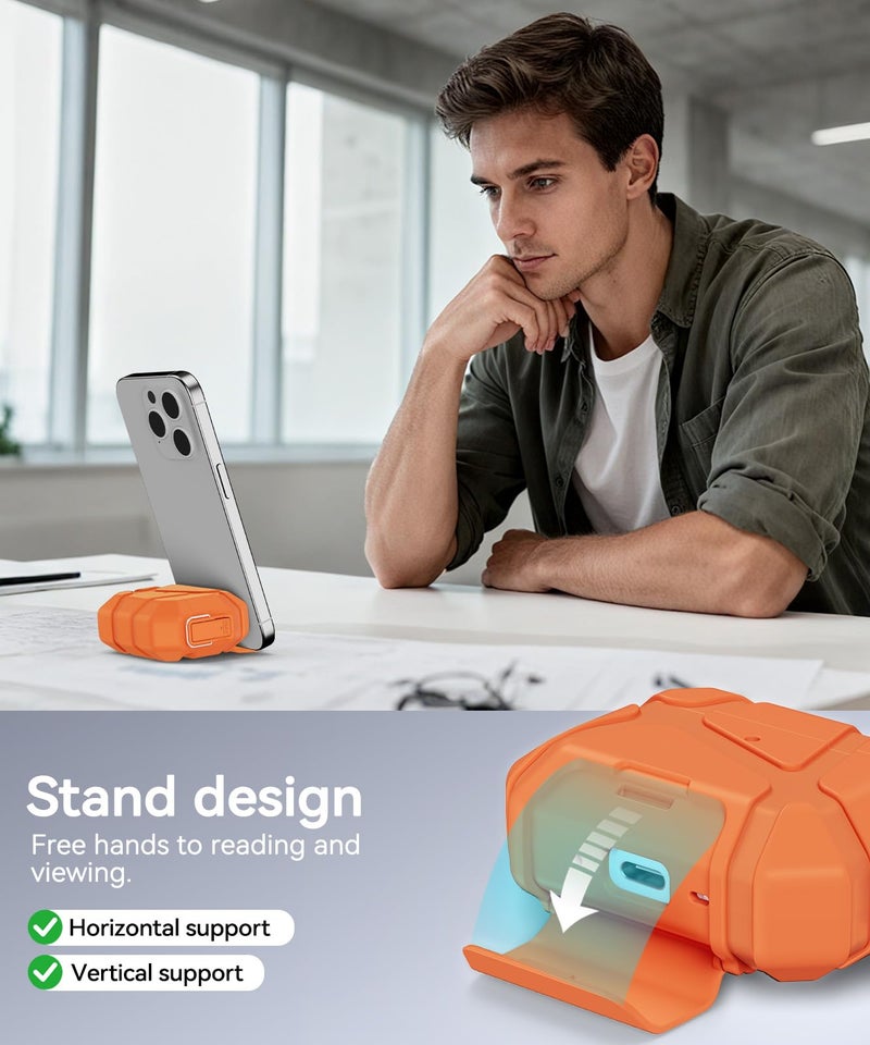 TNSNK for AirPods Pro 3rd Case (2025 New),Secure Lock & Phone Stand Design Compatible with Airpods Pro 3 Generation Cover with Cleaner Kit-Orange - Image 4