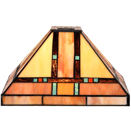 Bieye S10798 Tiffany-Style Stained Glass Mission Lampshade - 10-Inch Wide - Iridescent Elegance - Image 1
