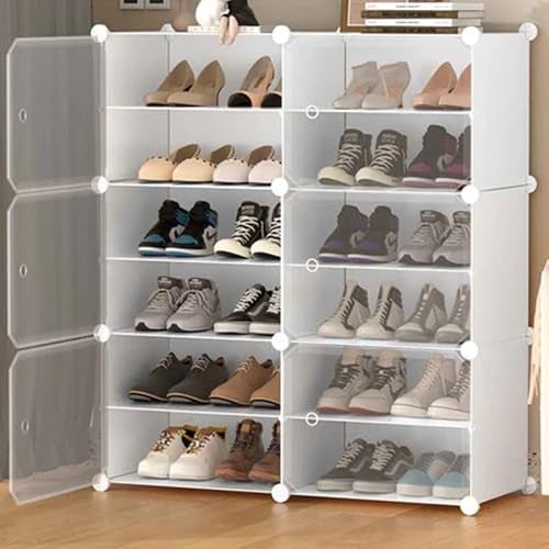 Zemic 12 Shelf DIY Shoe Rack Plastic ^ Multi-Purpose Plastic Shoe Rack for Home Plastic Shelves, PP Plastic Home Shoe Rack with Door for Entryway, Chappal Slipper Shoe Stand (White, 12-Shelf-6-Door) - Image 1