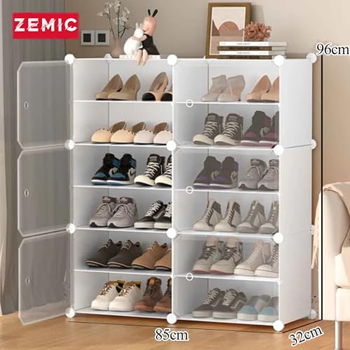 Zemic 12 Shelf DIY Shoe Rack Plastic ^ Multi-Purpose Plastic Shoe Rack for Home Plastic Shelves, PP Plastic Home Shoe Rack with Door for Entryway, Chappal Slipper Shoe Stand (White, 12-Shelf-6-Door) - Image 2