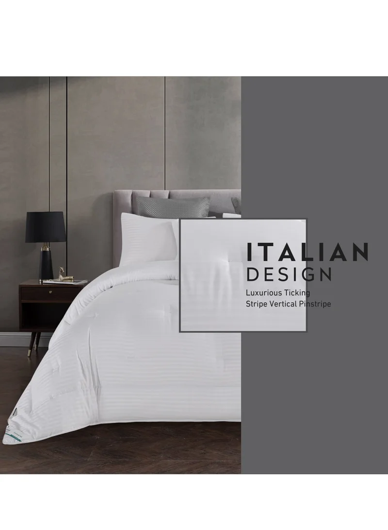 Donetella Comforter Set 4-Pcs Single Size Hotel Style Thin Striped Bed Set Fits 140x200 Cms (350 GSM) With Down Alternative Filling,White