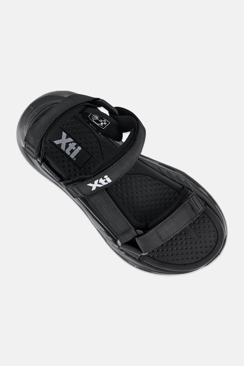 Xti Men Brand Logo Velcro Closure Sandals, Black - Image 3