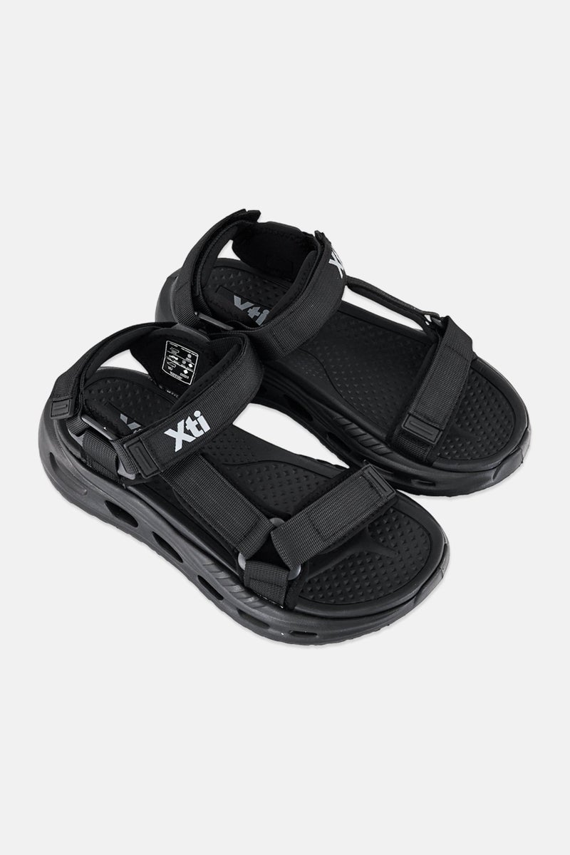 Xti Men Brand Logo Velcro Closure Sandals, Black - Image 4