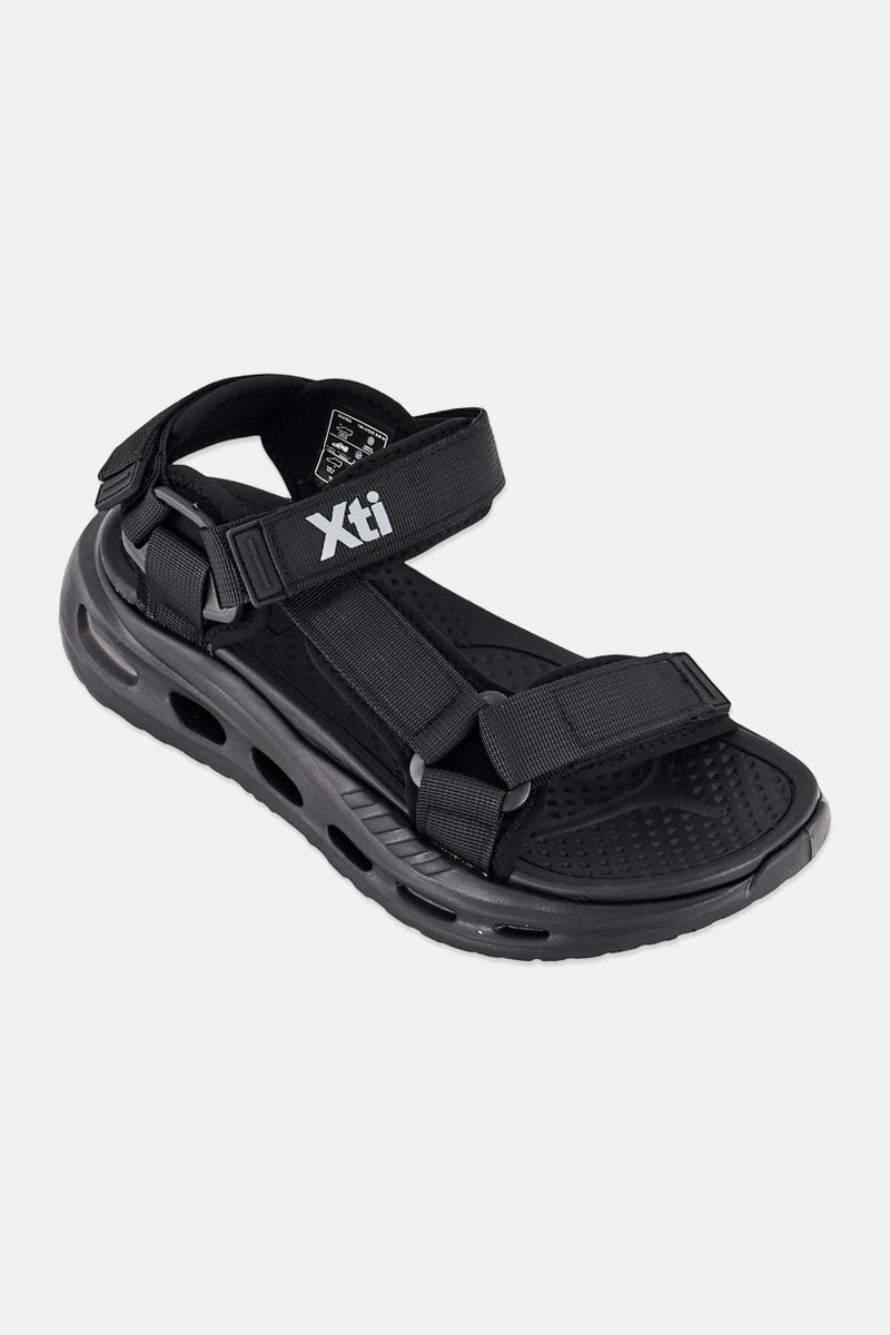 Xti Men Brand Logo Velcro Closure Sandals, Black - Image 1