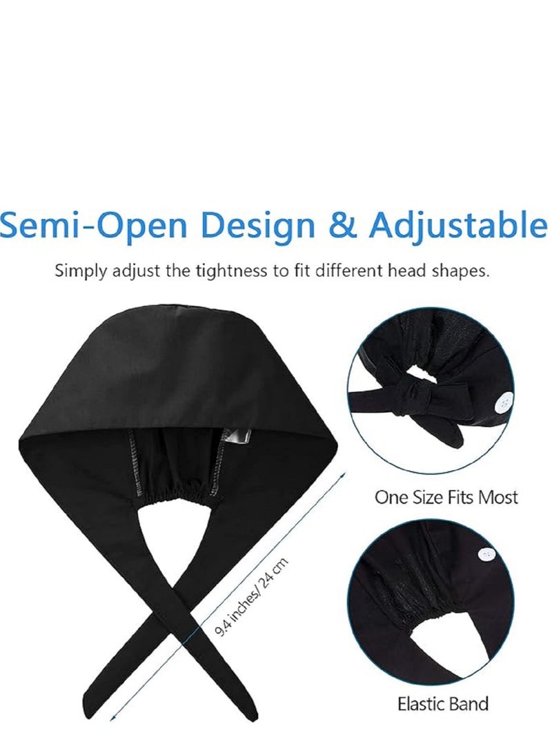 Pack Of 2 Surgical Caps For Female And Male Cotton Nursing Cap With Buttons And Sweatband Adjustable Tie Back Ha - Image 2