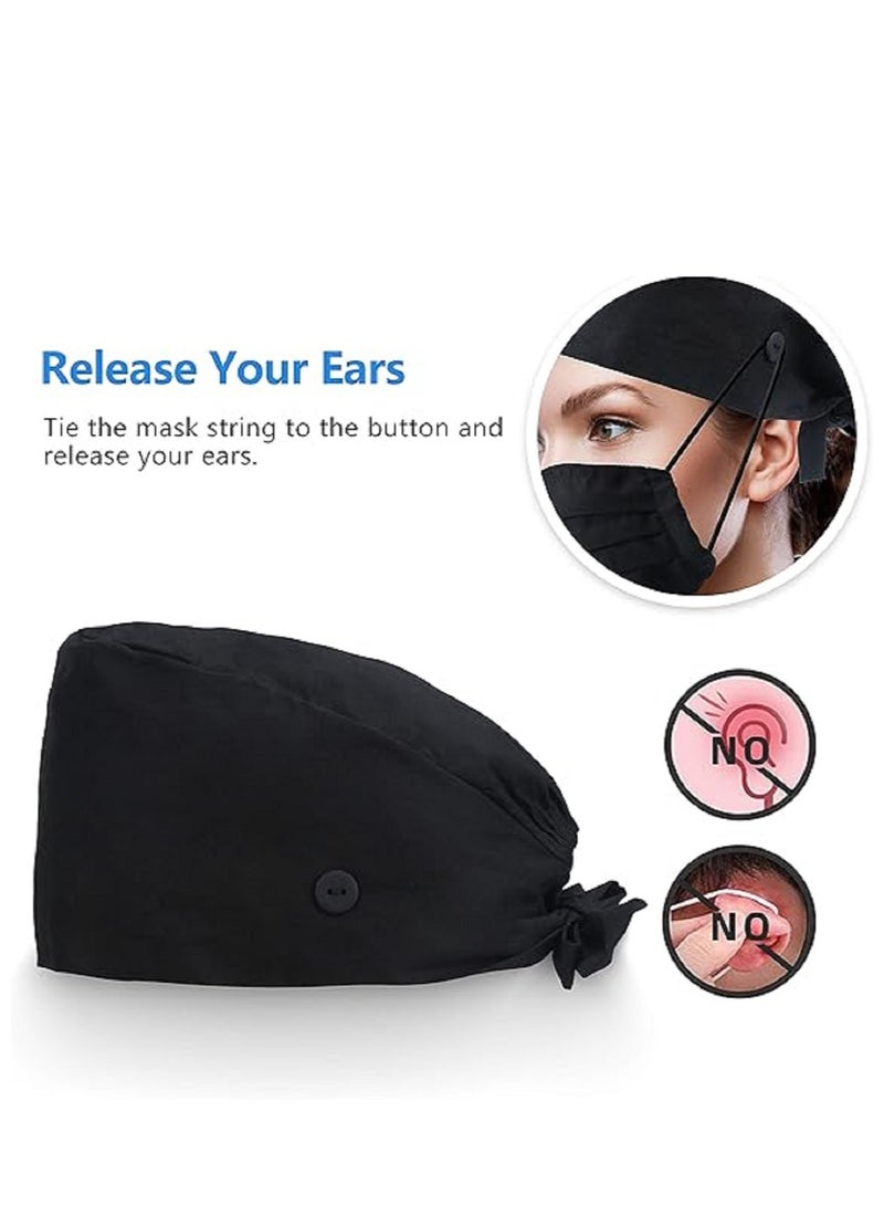 Pack Of 2 Surgical Caps For Female And Male Cotton Nursing Cap With Buttons And Sweatband Adjustable Tie Back Ha - Image 4
