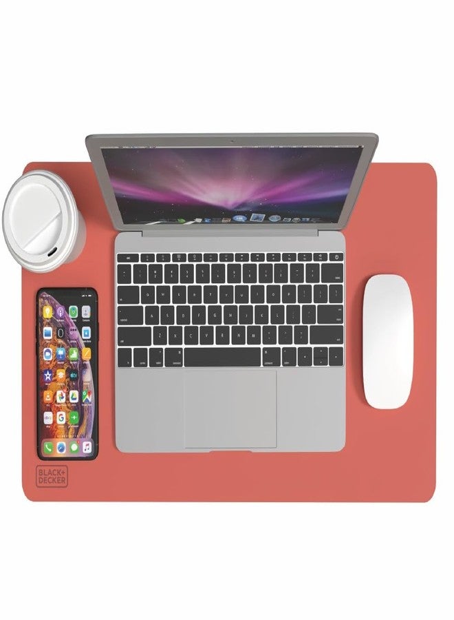 BLACK+DECKER Small Travel Desk Mat, Office Desk Pad, Computer Mat, Laptop Pad for Mobile Office, Computer Furniture Protector, Compact for Carry-On Bags, Ideal for Travel & Work (12"x 20"), Coral - Image 1