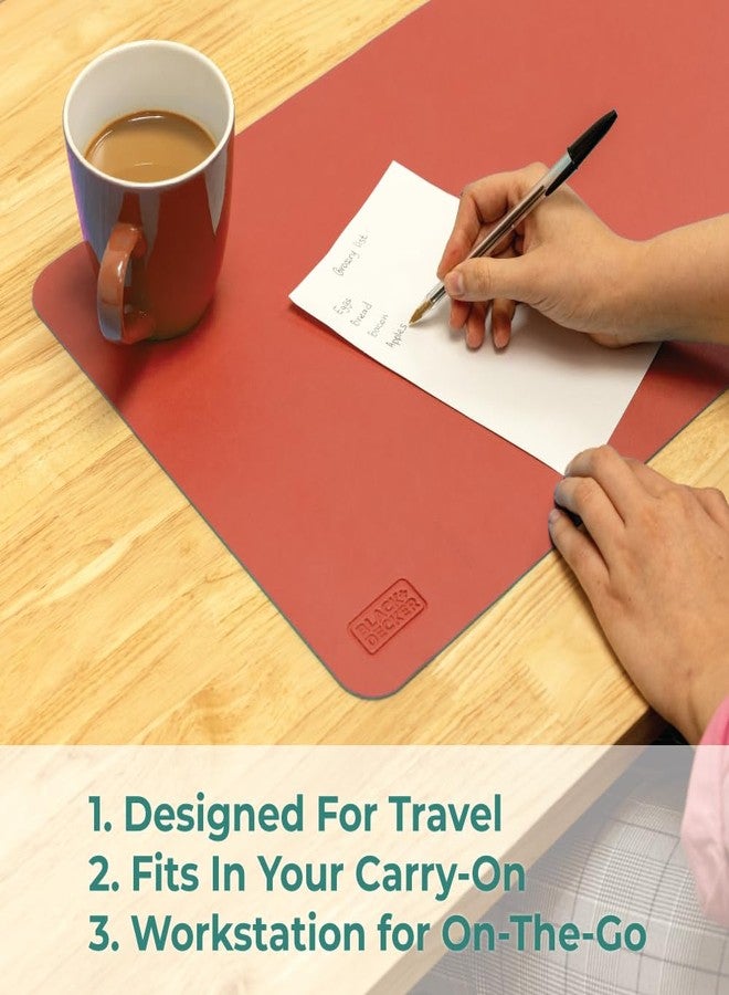 BLACK+DECKER Small Travel Desk Mat, Office Desk Pad, Computer Mat, Laptop Pad for Mobile Office, Computer Furniture Protector, Compact for Carry-On Bags, Ideal for Travel & Work (12"x 20"), Coral - Image 2
