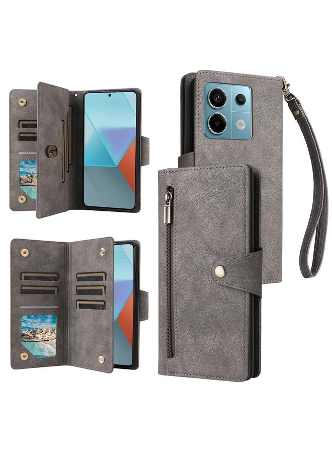 The Bros Case For Xiaomi Redmi Note 13 Pro 5G Rivet Buckle 9 Cards Three Fold Leather Phone Case