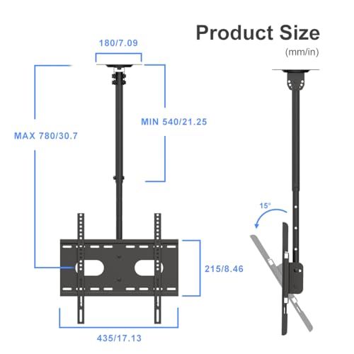 Suptek Ceiling TV Mount Fits Most 26-65 inch LCD LED Plasma Panel Display with Max VESA 400x400mm Loaded up to 45kg/100lbs Height Adjustable MC4602 - Image 2