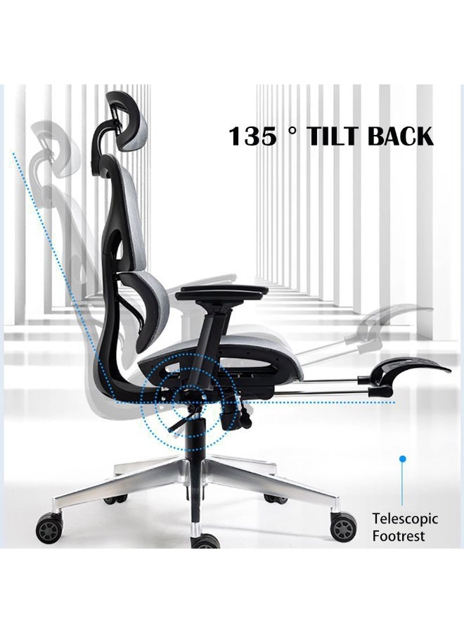 Generic Ergonomic Office Chair, Height and Headrest Adjustable Mesh Desk Chair with Lumbar Support Footrest and Wheels for Work and Study, High Back Swivel Computer Chair for Home and Office, K80G  - Image 5