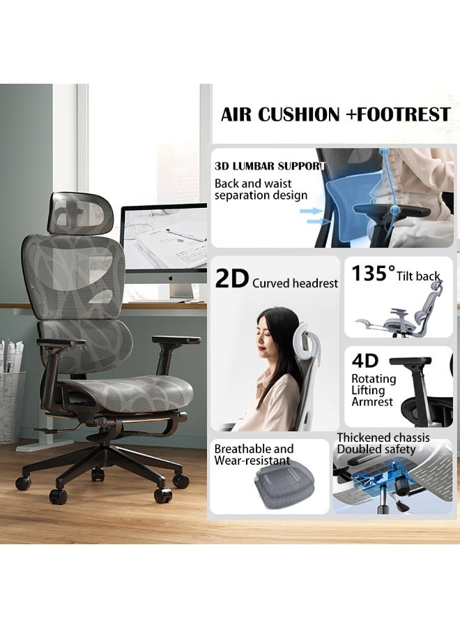 Generic Ergonomic Office Chair, Height and Headrest Adjustable Mesh Desk Chair with Lumbar Support Footrest and Wheels for Work and Study, High Back Swivel Computer Chair for Home and Office, K80G  - Image 4