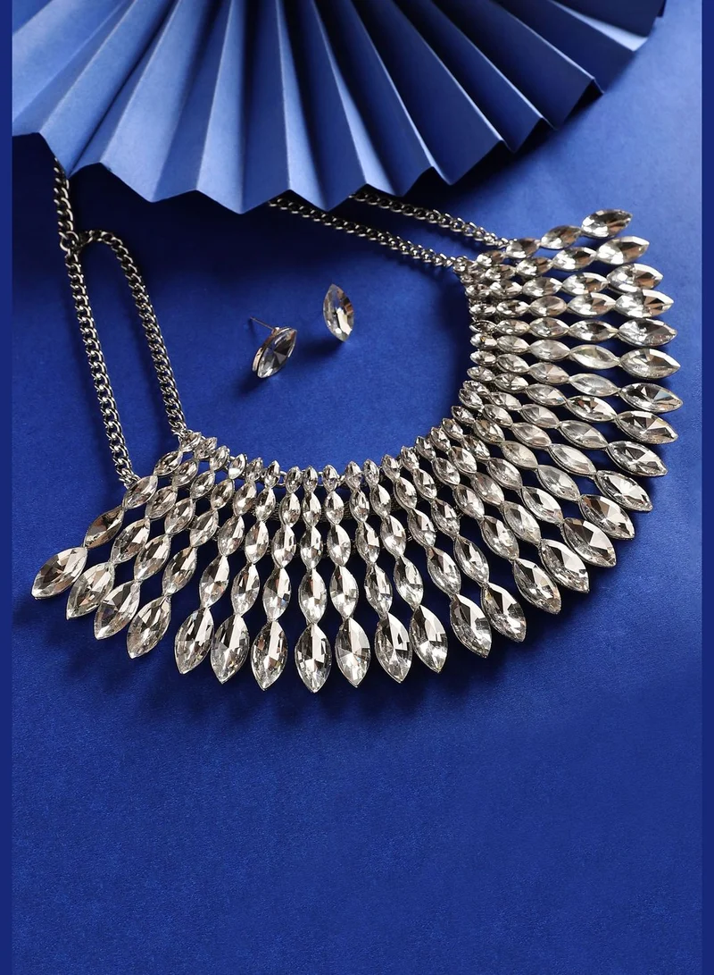 SOHI Silver Plated Designer Stone Party Wear Necklace and Earring Set For Women
