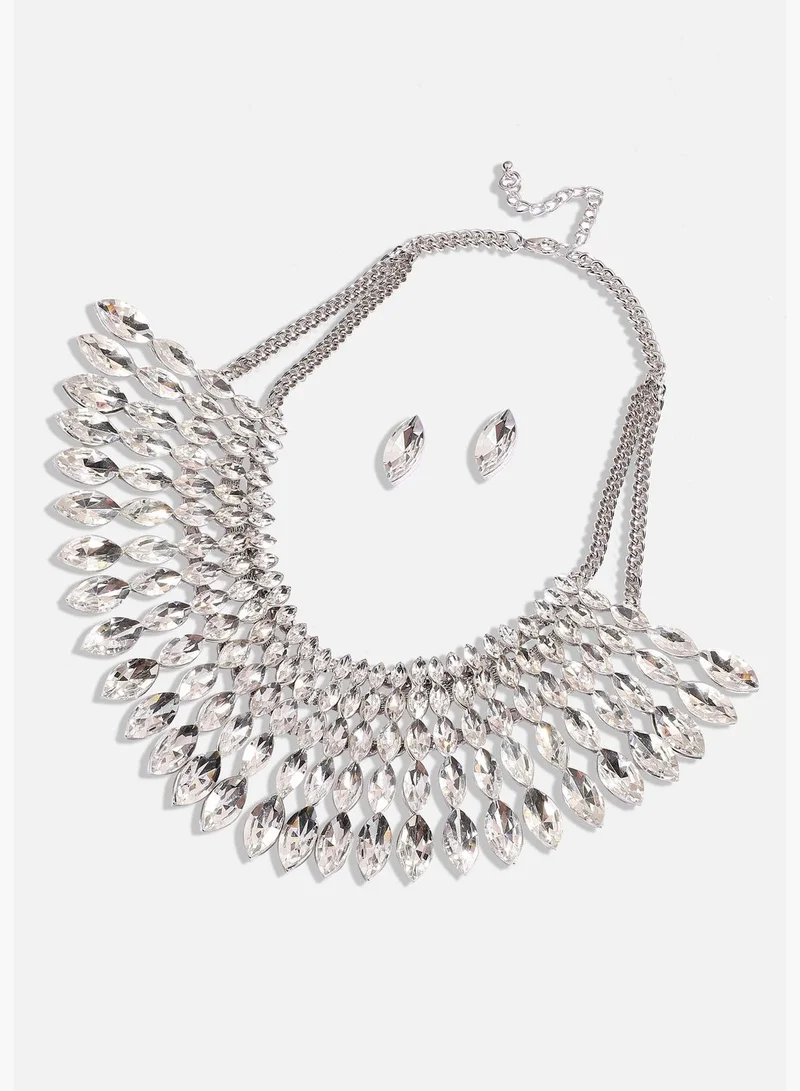 SOHI Silver Plated Designer Stone Party Wear Necklace and Earring Set For Women