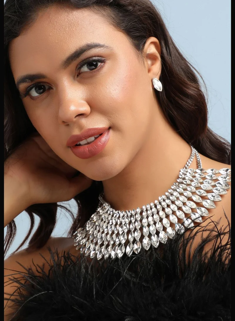 SOHI Silver Plated Designer Stone Party Wear Necklace and Earring Set For Women