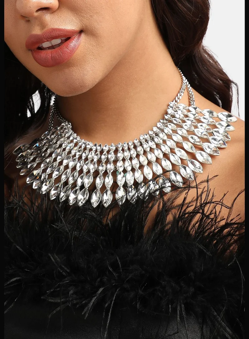 SOHI Silver Plated Designer Stone Party Wear Necklace and Earring Set For Women
