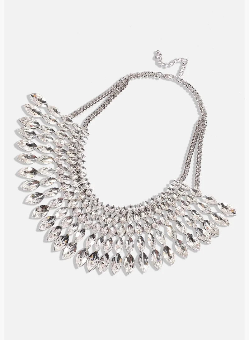 SOHI Silver Plated Designer Stone Party Wear Necklace and Earring Set For Women