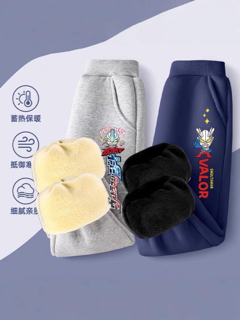 Ultraman Sweatpants Kidsren'S Pants Fleece-Lined Boys Winter All-In-One Velvet Versatile Sports Pants - Image 2